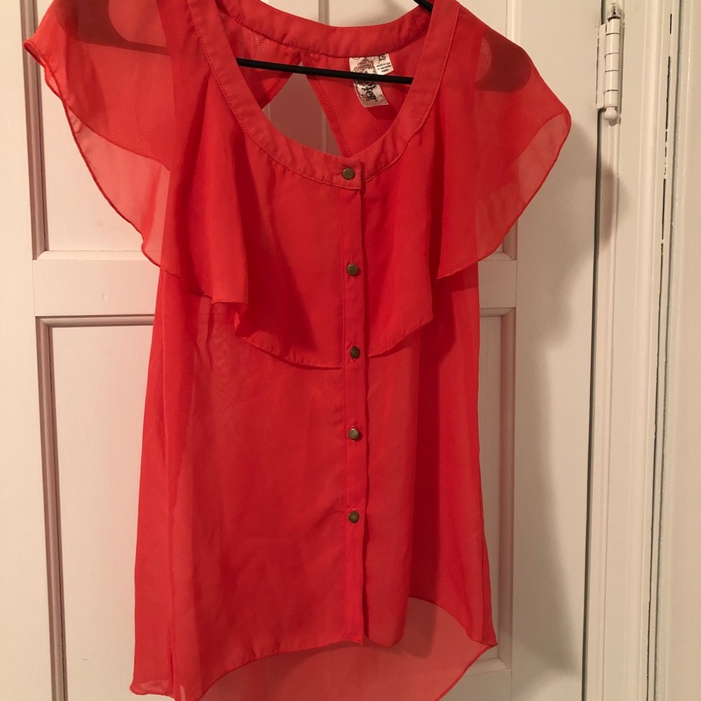 Coral ruffle blouse